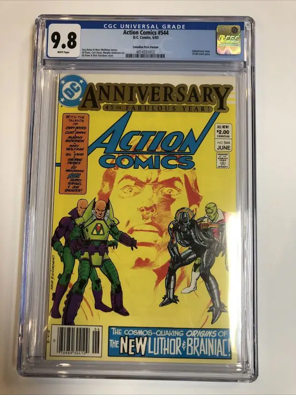Action Comics #544 (DC Comics, 1983), CGC 9.8 graded comic book, Universal Blue label — front cover in its holder