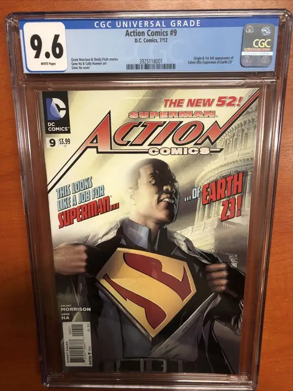 Action Comics #9 (DC Comics, 2012), CGC 9.6 graded comic book, Universal Blue label — front cover in its holder