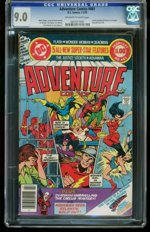Adventure Comics #461 (DC Comics, 1979), CGC 9.0 graded comic book, Universal Blue label — front cover in its holder