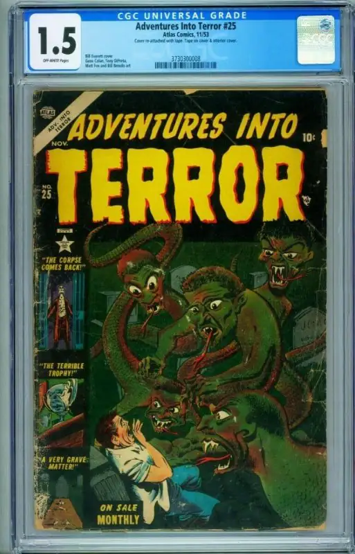 Adventures into Terror #25 (Atlas Comics, 1953), CGC 1.5 graded comic book, Universal Blue label — front cover in its holder