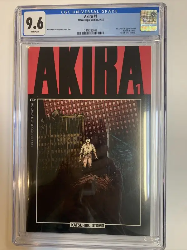 Akira #1 (Marvel Comics, 1988), CGC 9.6 graded comic book, Universal Blue label — front cover in its holder