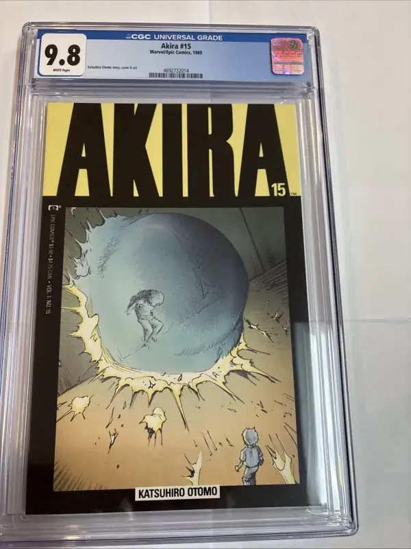 Akira #15 (Marvel Comics, 1989), CGC 9.8 graded comic book, Universal Blue label — front cover in its holder