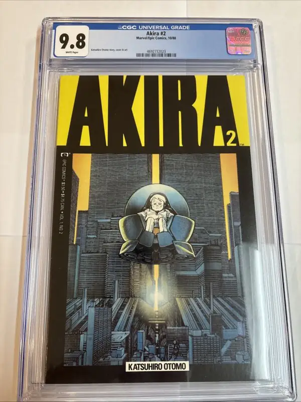 Akira #2 (Marvel Comics, 1988), CGC 9.8 graded comic book, Universal Blue label — front cover in its holder