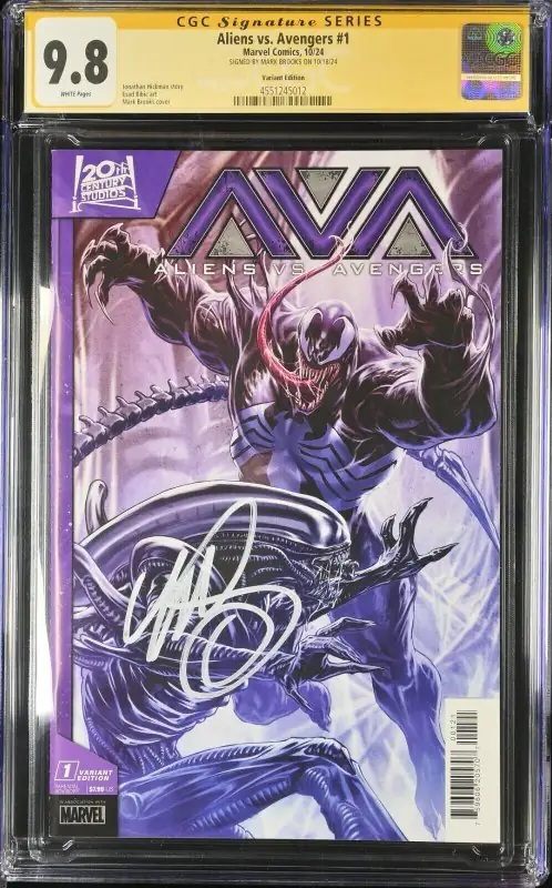 Aliens vs Avengers #1 (Marvel Comics, 2024), CGC 9.8 graded comic book, Signature Series label — front cover in its holder