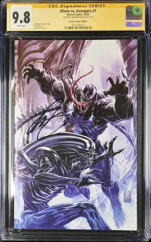 Aliens vs Avengers #1 (Marvel Comics, 2024), CGC 9.8 graded comic book, Signature Series label — front cover in its holder
