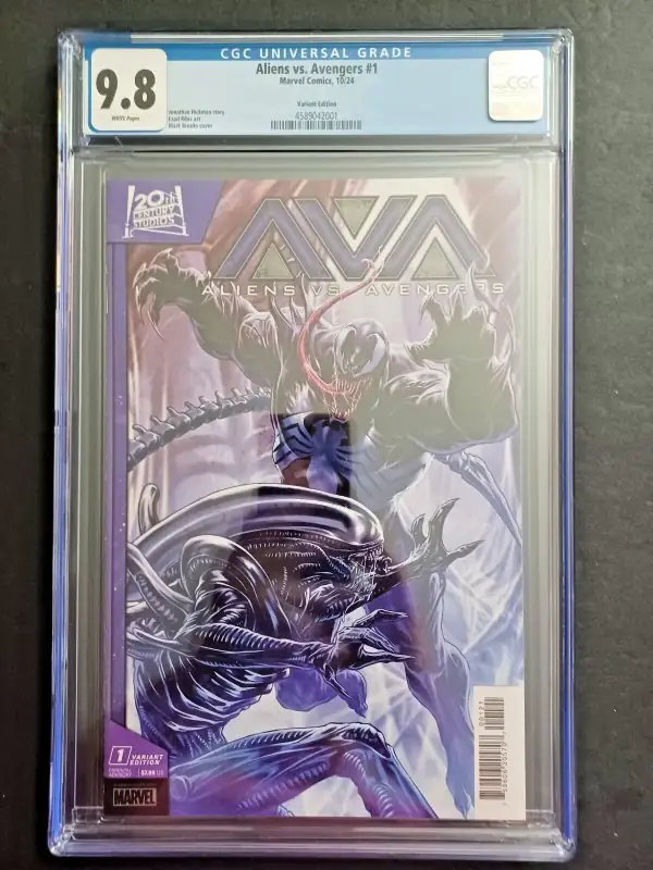 Aliens vs Avengers #1 (Marvel Comics, 2024), CGC 9.8 graded comic book, Universal Blue label — front cover in its holder