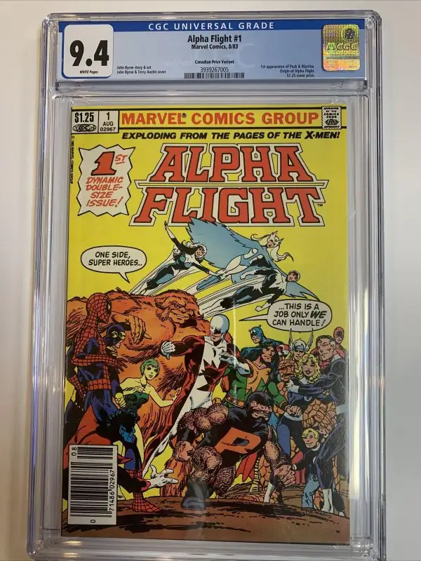 Alpha Flight #1 (Marvel Comics, 1983), CGC 9.4 graded comic book, Universal Blue label — front cover in its holder