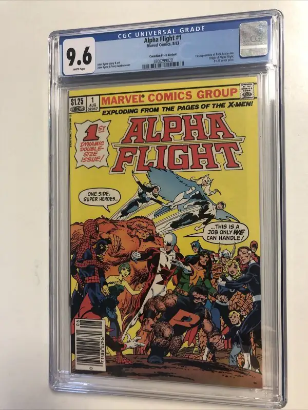 Alpha Flight #1 (Marvel Comics, 1983), CGC 9.6 graded comic book, Universal Blue label — front cover in its holder