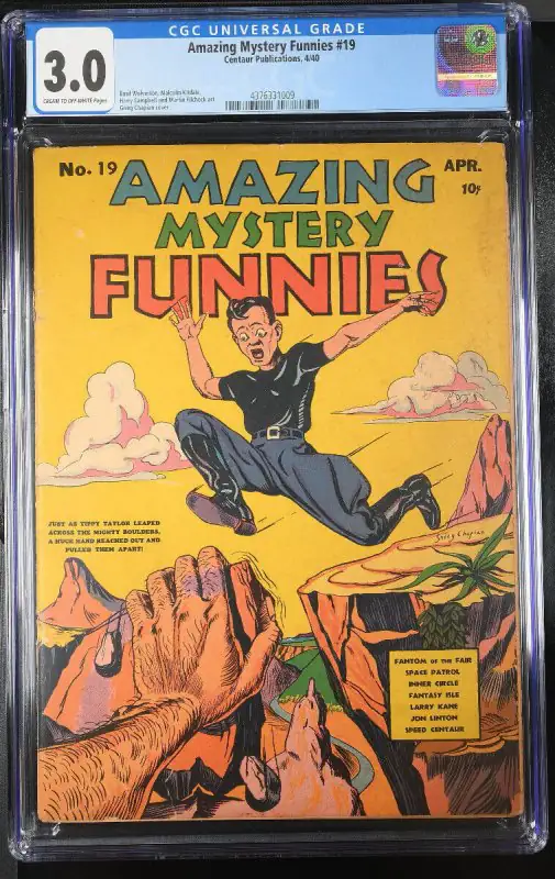 Amazing Mystery Funnies #19 (Centaur Publications, 1940), CGC 3.0 graded comic book, Universal Blue label — front cover in its holder