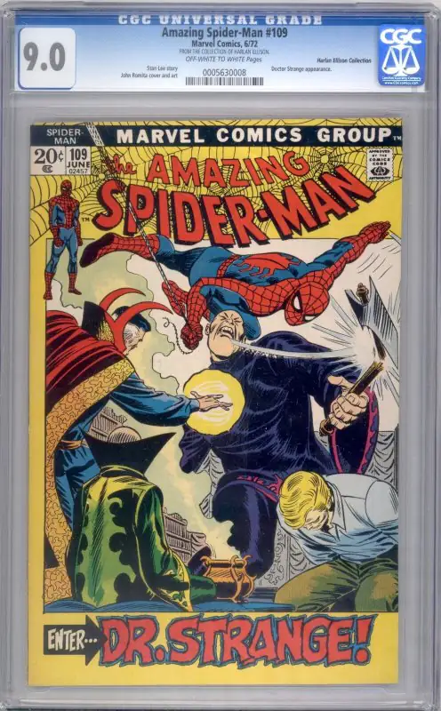 Amazing Spider-Man #109 (Marvel Comics, 1972), CGC 9.0 graded comic book, Universal Blue label — front cover in its holder