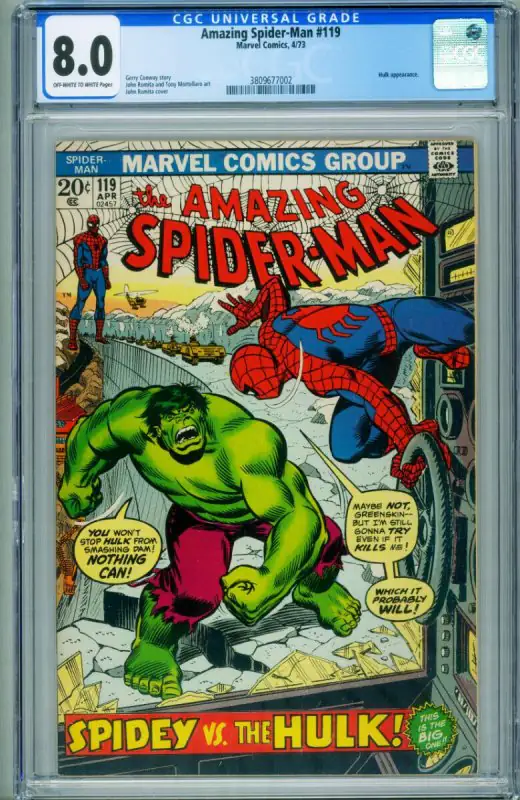 Amazing Spider-Man #119 (Marvel Comics, 1973), CGC 8.0 graded comic book, Universal Blue label — front cover in its holder