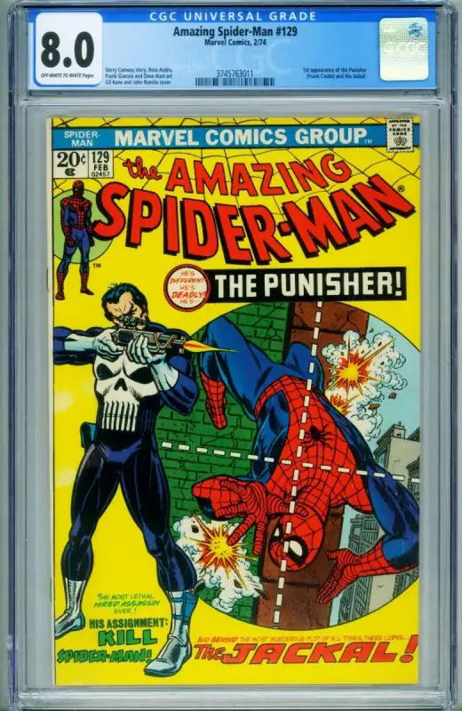 Amazing Spider-Man #129 (Marvel Comics, 1974), CGC 8.0 graded comic book, Universal Blue label — front cover in its holder