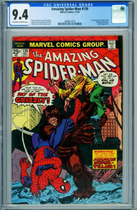 Amazing Spider-Man #139 (Marvel Comics, 1974), CGC 9.4 graded comic book, Universal Blue label — front cover in its holder