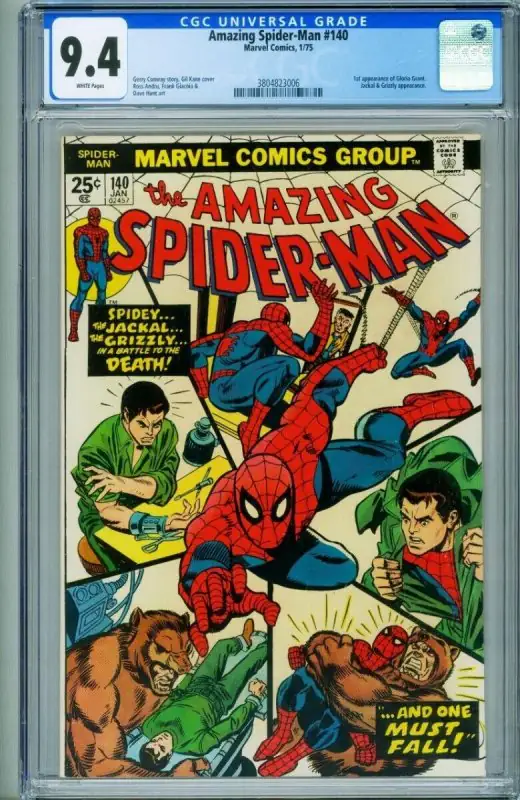 Amazing Spider-Man #140 (Marvel Comics, 1975), CGC 9.4 graded comic book, Universal Blue label — front cover in its holder