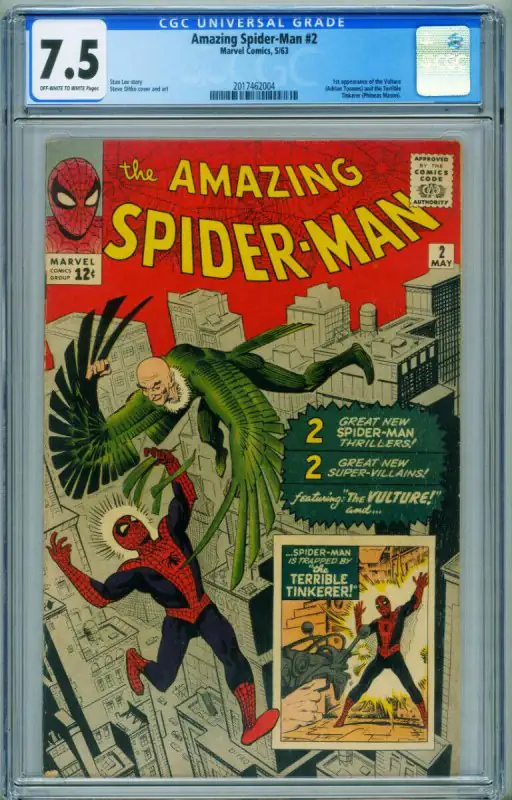 Amazing Spider-Man #2 (Marvel Comics, 1963), CGC 7.5 graded comic book, Universal Blue label — front cover in its holder