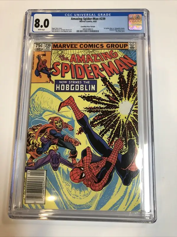 Amazing Spider-Man #239 (Marvel Comics, 1983), CGC 8.0 graded comic book, Universal Blue label — front cover in its holder