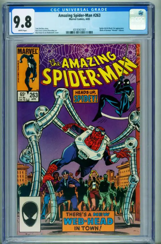 Amazing Spider-Man #263 (Marvel Comics, 1985), CGC 9.8 graded comic book, Universal Blue label — front cover in its holder