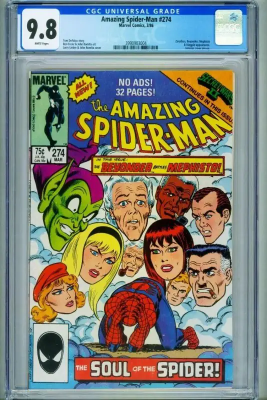 Amazing Spider-Man #274 (Marvel Comics, 1986), CGC 9.8 graded comic book, Universal Blue label — front cover in its holder
