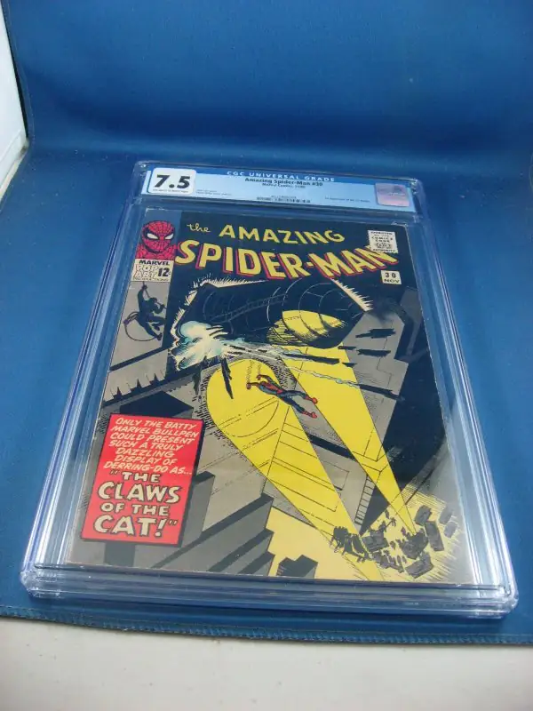 Amazing Spider-Man #30 (Marvel Comics, 1965), CGC 7.5 graded comic book, Universal Blue label — front cover in its holder