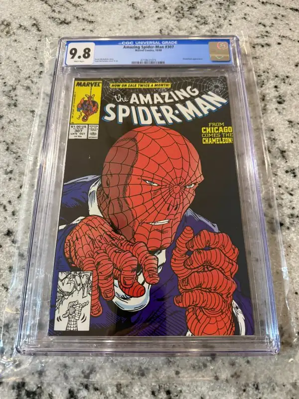 Amazing Spider-Man #307 (Marvel Comics, 1988), CGC 9.8 graded comic book, Universal Blue label — front cover in its holder