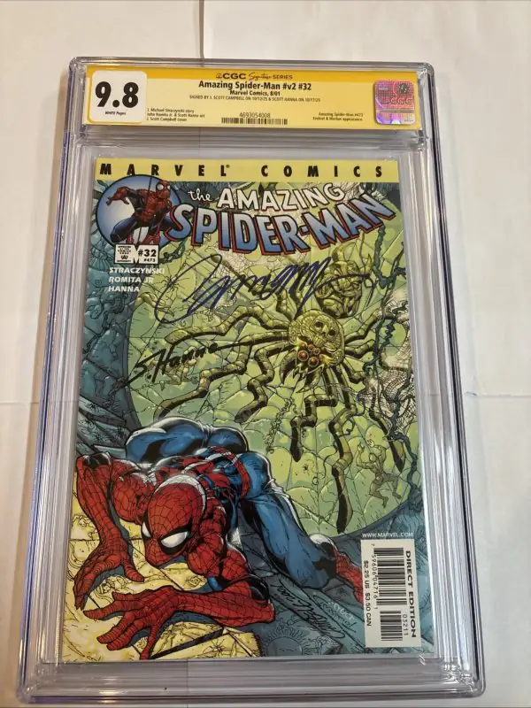 Amazing Spider-Man #32 (Marvel Comics, 2001), CGC 9.8 graded comic book, Signature Series label — front cover in its holder