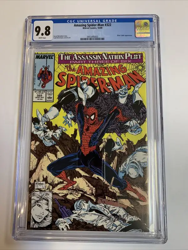 Amazing Spider-Man #322 (Marvel Comics, 1989), CGC 9.8 graded comic book, Universal Blue label — front cover in its holder