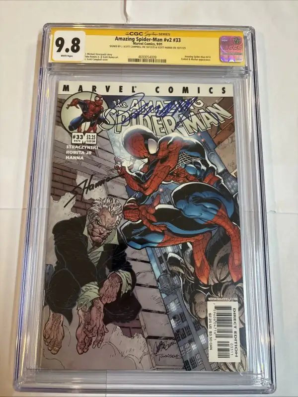 Amazing Spider-Man #33 (Marvel Comics, 2001), CGC 9.8 graded comic book, Signature Series label — front cover in its holder