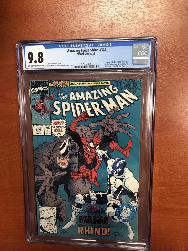 Amazing Spider-Man #344 (Marvel Comics, 1991), CGC 9.8 graded comic book, Universal Blue label — front cover in its holder