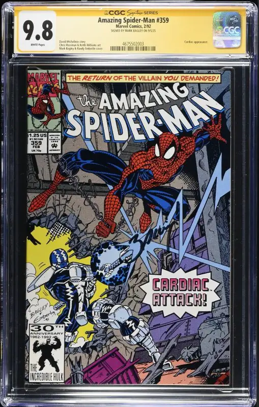 Amazing Spider-Man #359 (Marvel Comics, 1992), CGC 9.8 graded comic book, Signature Series label — front cover in its holder