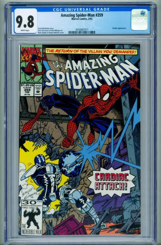 Amazing Spider-Man #359 (Marvel Comics, 1992), CGC 9.8 graded comic book, Universal Blue label — front cover in its holder