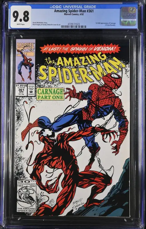 Amazing Spider-Man #361 (Marvel Comics, 1992), CGC 9.8 graded comic book, Universal Blue label — front cover in its holder