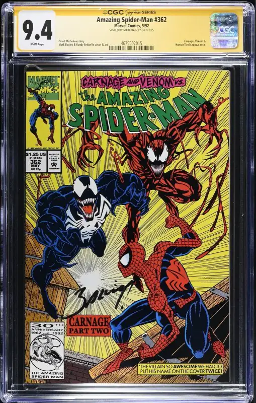 Amazing Spider-Man #362 (Marvel Comics, 1992), CGC 9.4 graded comic book, Signature Series label — front cover in its holder