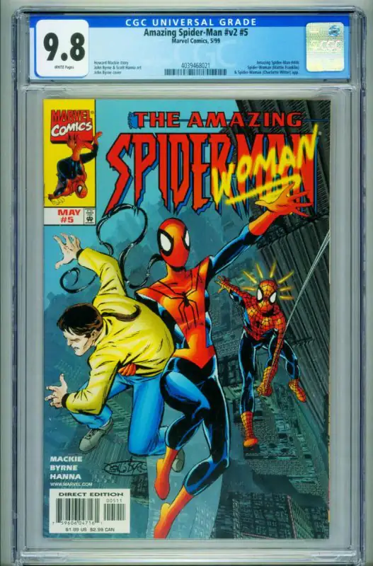 Amazing Spider-Man #5 (Marvel Comics, 1999), CGC 9.8 graded comic book, Universal Blue label — front cover in its holder