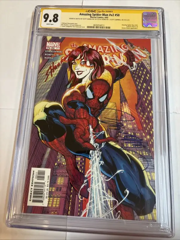 Amazing Spider-Man #50 (Marvel Comics, 2003), CGC 9.8 graded comic book, Signature Series label — front cover in its holder