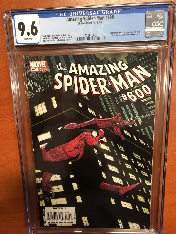 Amazing Spider-Man #600 (Marvel Comics, 2009), CGC 9.6 graded comic book, Universal Blue label — front cover in its holder