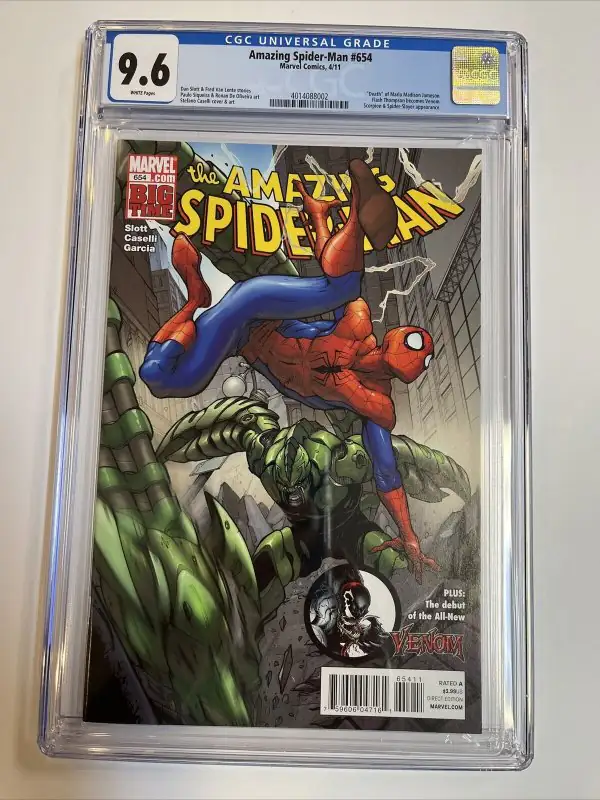 Amazing Spider-Man #654 (Marvel Comics, 2011), CGC 9.6 graded comic book, Universal Blue label — front cover in its holder