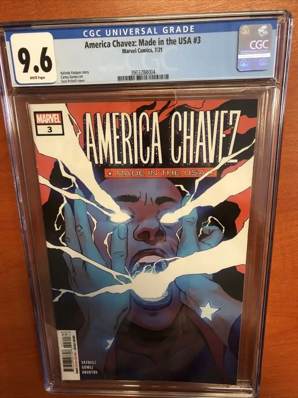 America Chavez: Made in the USA #3 (Marvel Comics, 2021), CGC 9.6 graded comic book, Universal Blue label — front cover in its holder