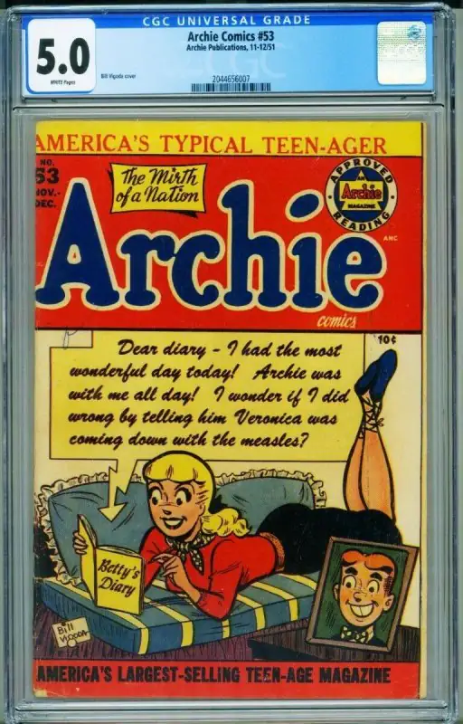Archie #53 (Archie Comics, 1951), CGC 5.0 graded comic book, Universal Blue label — front cover in its holder