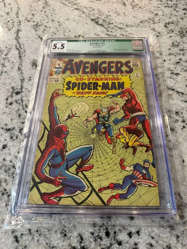 Avengers #11 (Marvel Comics, 1964), CGC 5.5 graded comic book, Qualified label — front cover in its holder