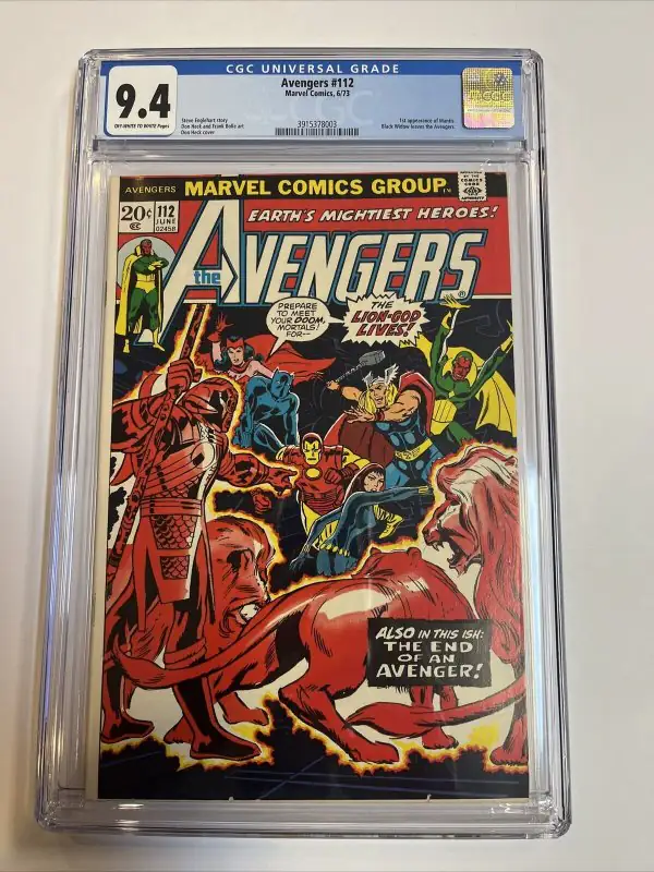 Avengers #112 (Marvel Comics, 1973), CGC 9.4 graded comic book, Universal Blue label — front cover in its holder