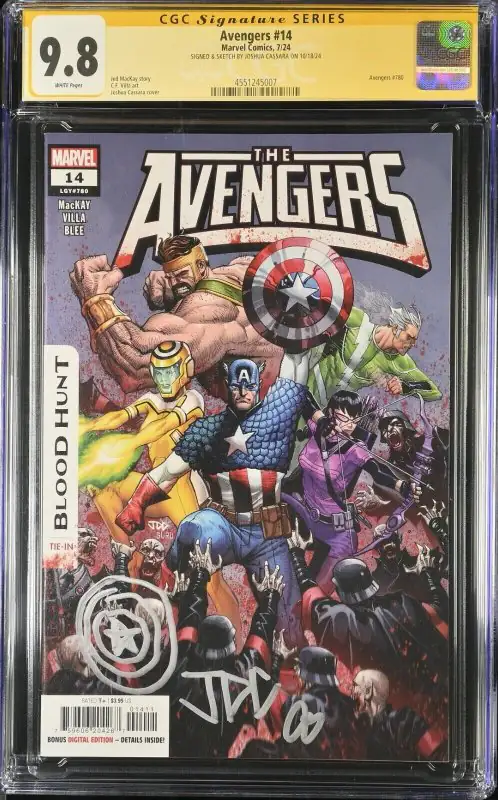 Avengers #14 (Marvel Comics, 2024), CGC 9.8 graded comic book, Signature Series label — front cover in its holder