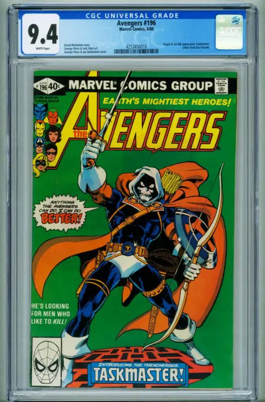 Avengers #196 (Marvel Comics, 1980), CGC 9.4 graded comic book, Universal Blue label — front cover in its holder