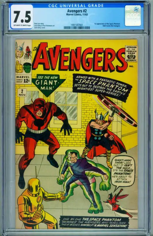 Avengers #2 (Marvel Comics, 1963), CGC 7.5 graded comic book, Universal Blue label — front cover in its holder