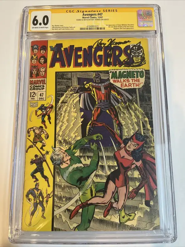 Avengers #47 (Marvel Comics, 1967), CGC 6.0 graded comic book, Signature Series label — front cover in its holder