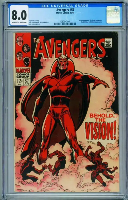 Avengers #57 (Marvel Comics, 1968), CGC 8.0 graded comic book, Universal Blue label — front cover in its holder