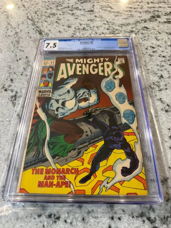 Avengers #62 (Marvel Comics, 1969), CGC 7.5 graded comic book, Universal Blue label — front cover in its holder
