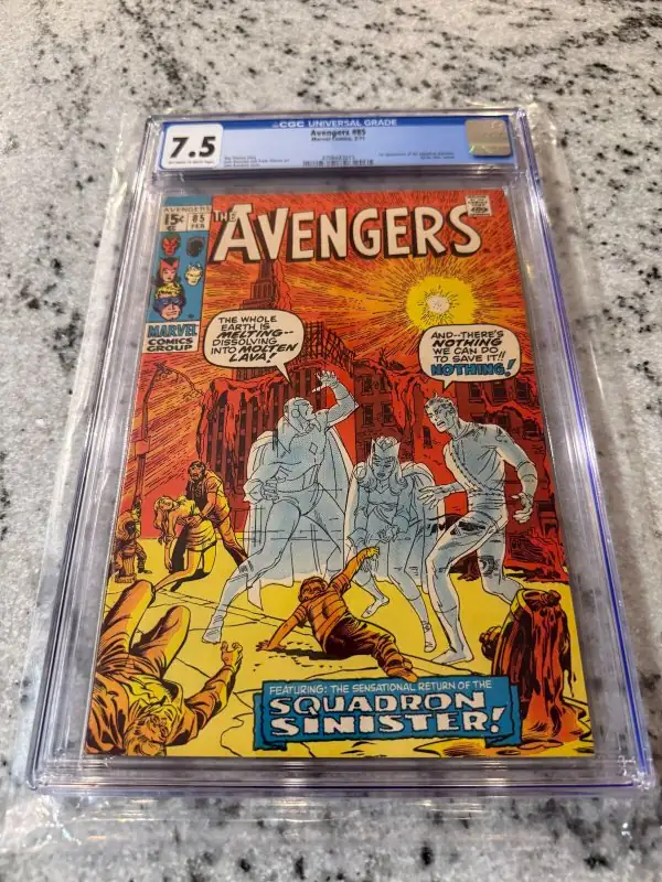 Avengers #85 (Marvel Comics, 1971), CGC 7.5 graded comic book, Universal Blue label — front cover in its holder