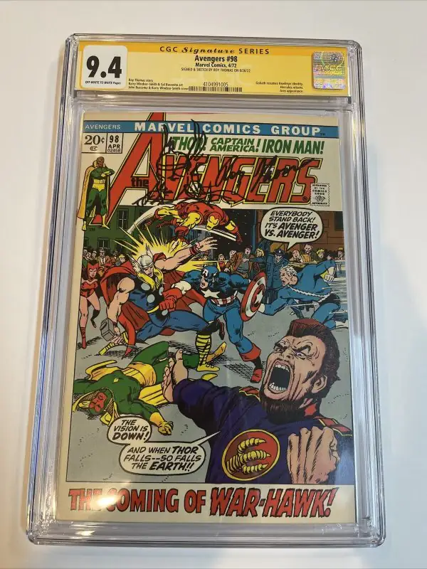 Avengers #98 (Marvel Comics, 1972), CGC 9.4 graded comic book, Signature Series label — front cover in its holder