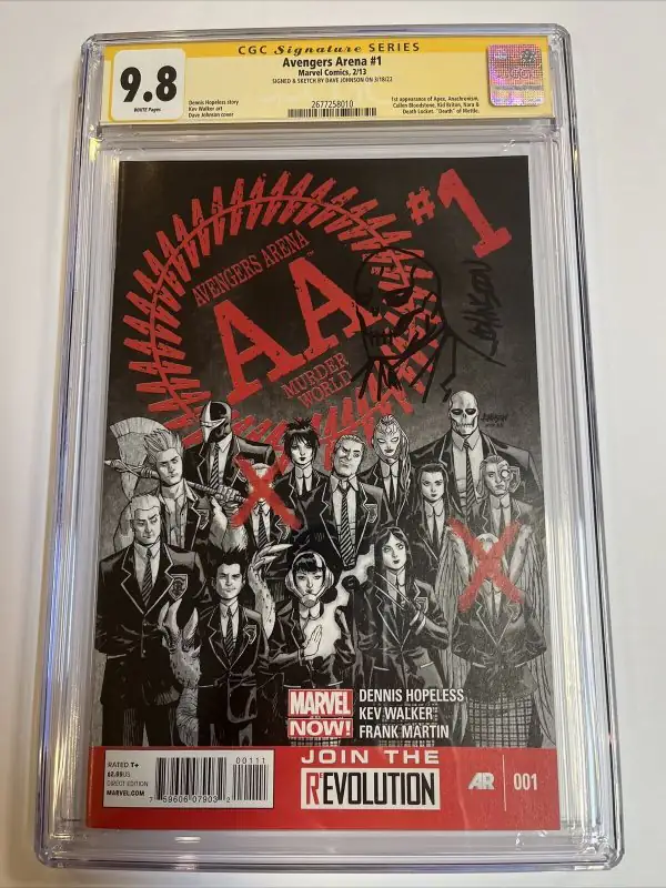 Avengers Arena #1 (Marvel Comics, 2013), CGC 9.8 graded comic book, Signature Series label — front cover in its holder