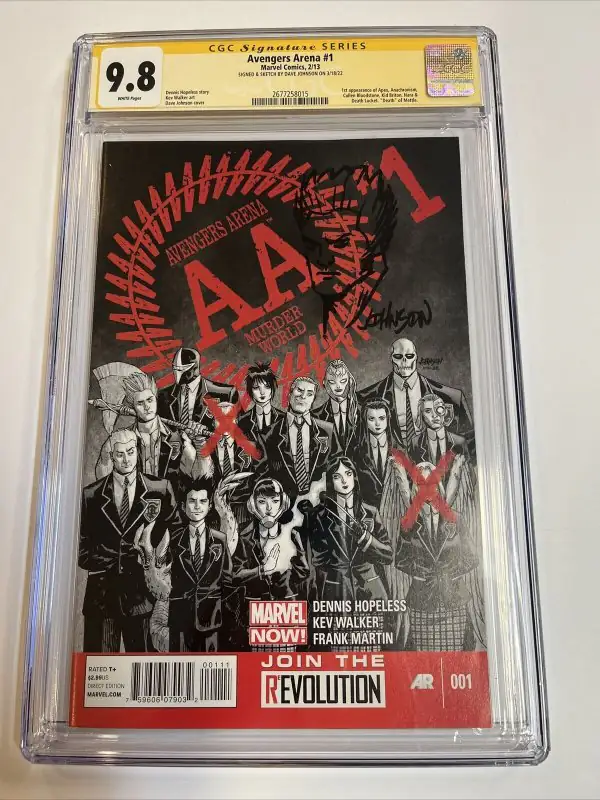 Avengers Arena #1 (Marvel Comics, 2013), CGC 9.8 graded comic book, Signature Series label — front cover in its holder